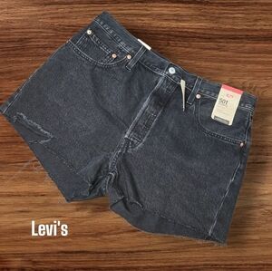 Levi's 501 Black Jean Shorts Raw Hem Vintage Look Button Fly NWT